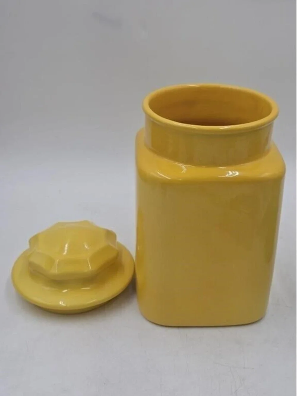 Vintage Metlox Poppytrail Yellow Canister Cookie Jar Geometric MCM California
